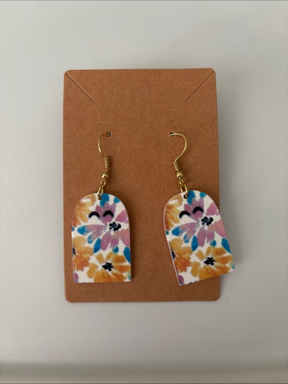 Fashion Jewelry Floral Arch Drop Earrings - Pink, Blue, Orange, Cream